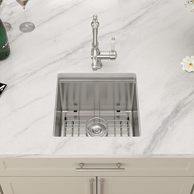 Dcolora 17 Inch Undermount Bar Sink Workstaion Wet Bar Prep Sink Under Counter Small Kitchen Sink Stainless Steel Single Bowl With Accessories,DC-U2201