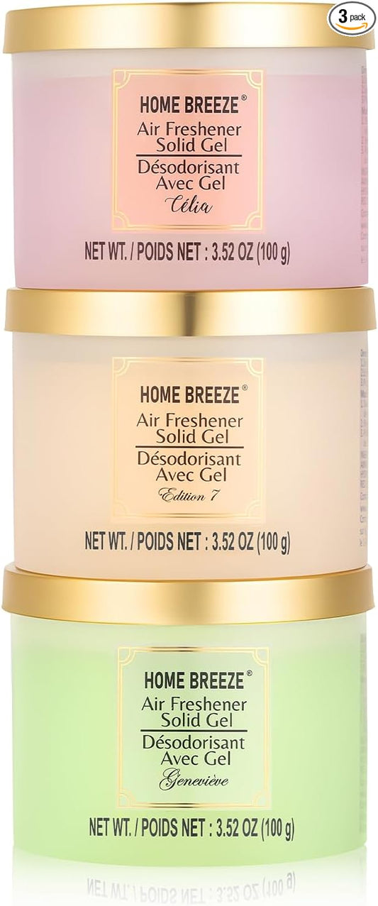 Air Freshener Solid Gel, 3 pk, 3 kinds of Designer Fragrances Air Freshener for Home, Eliminates Odors in Bathrooms, Kitchen, Pet Areas, Boats, RVs & Cars