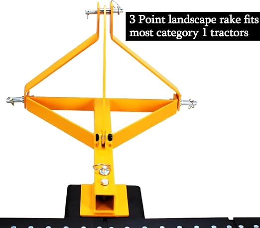 5 FT Landscape Rock Rake, 3 Point Attach Rake with 360 Degree Rotation Tow-Behind Garden Tool for Compact Tractors, Category 1