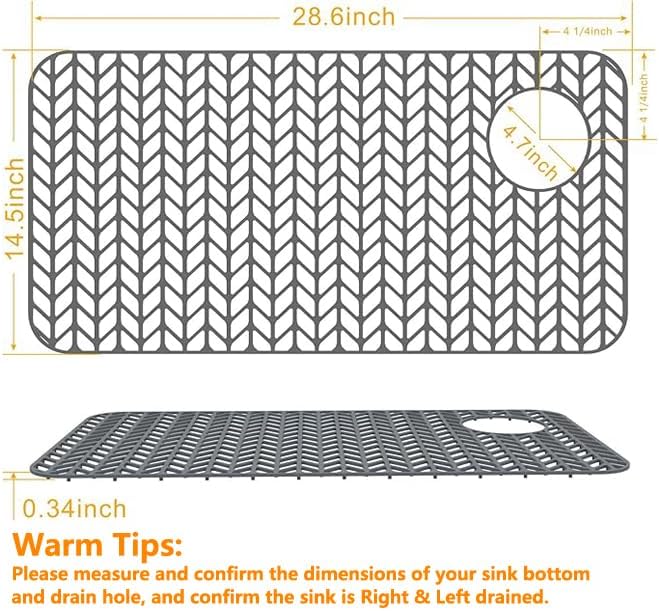 Sink Protectors for Kitchen Sink12"13"16"18"19"24"26"28"29"30",Silicone kitchen sink mats protector for bottom of farmhouse sink(28.6"x14.5"gray)