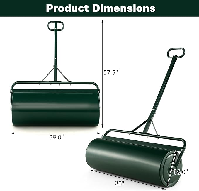 Goplus Lawn Roller, Push/Tow-Behind Lawn Roller, 30 Gallon/113L Water Sand Filled Sod Roller Drum Roller with Detachable Gripping Handle, Yard Roller Pull Behind a Tractor for Garden Yard Park Farm