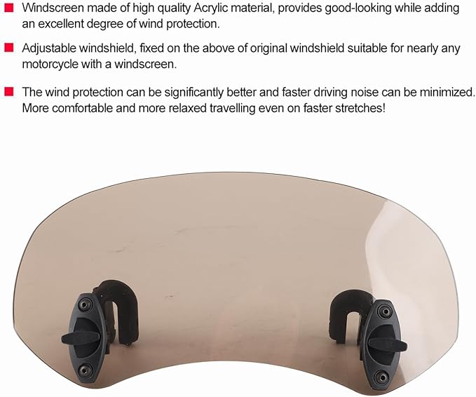 Motorcycle Windscreen Wind Deflector Adjustable Universal Acrylic for Suzuki and Other Motorcycles Tawny Color 11.2in Length 4.9in Height
