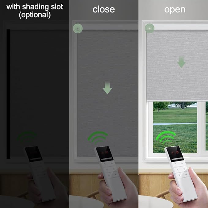 Zshine Motorized Blackout Window Blinds Customize Width (23-95 Inches) Remote Control Wireless and Rechargeable Roller Shades Blinds for Windows, Home, Office, Hotel, Club, Restaurant(82141G)