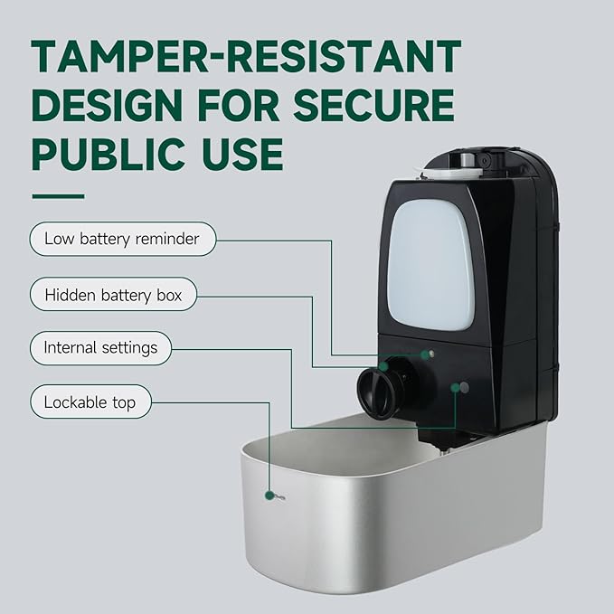 Commercial Automatic Soap Dispenser Large 34oz/1000ml Capacity Wall-Mounted Touchless Liquid Dispenser for High-Traffic Restrooms, Offices, Hospitals Model 1220S Silver