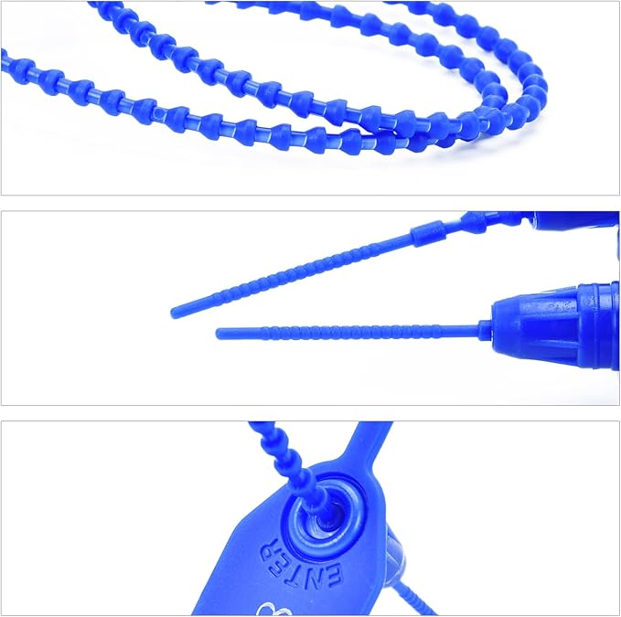 50pcs Plastic Security Tamper Seals Shipping Tags Disposable Signage Numbered Pull Tight Padlock Safety Self-Locking Seal Ties Tag, Deep Blue