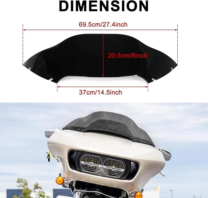 PSLER 8" Wave Windshield Wind Splitter - Road Glide Windshield Motorcycle Accessories for Touring Road Glide FLTR(Black)