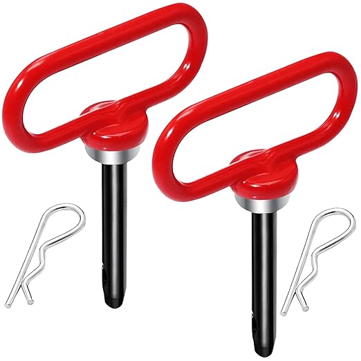 2 Packs Magnetic Hitch Pin, Lawn Mower Trailer Hitch Pins 1/2 Inch with Handle and Clip, Trailer Gate Pin for Mowers, Tractor Truck, Towing Cargo, ATV - Simple One Handed Hook On & Off（Red