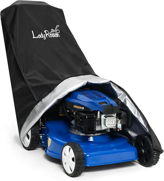 Outdoors Lawn Mower Cover - Heavy Duty Oxford Waterproof UV Protection Universal Fit Push Mower Covers ,with Waterproof Lawnmower Covers for Outdoor(Black, 74L x 25W x 39H)