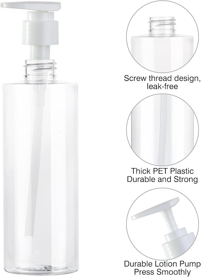 Plastic Pump Bottle Dispenser, BPA-Free Clear Refillable Empty Containers,2 Pack Portable Hand Pump Bottles Dispenser for Lotion Shampoo Conditioner