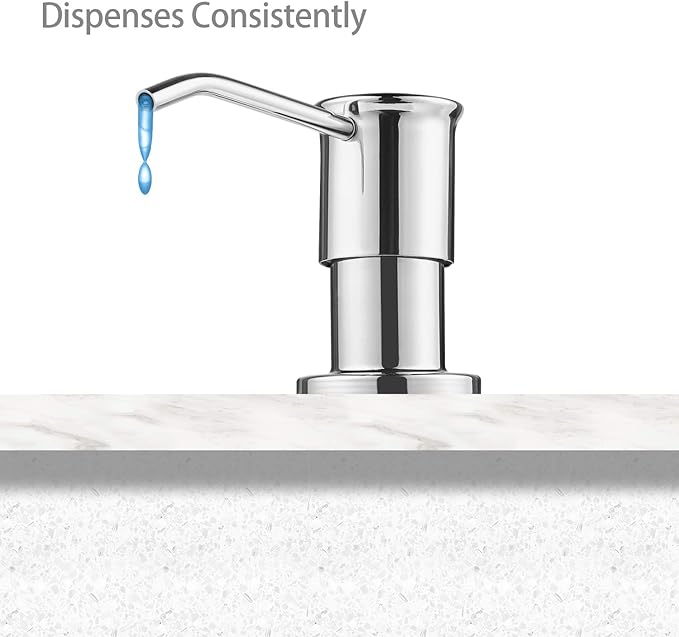 SAMODRA Sink Soap Dispenser, Stainless Steel Pump Head-Built in Design Refill Liquid from The Top with 17 OZ Bottle-3.15 Inch Threaded Tube (Chrome)