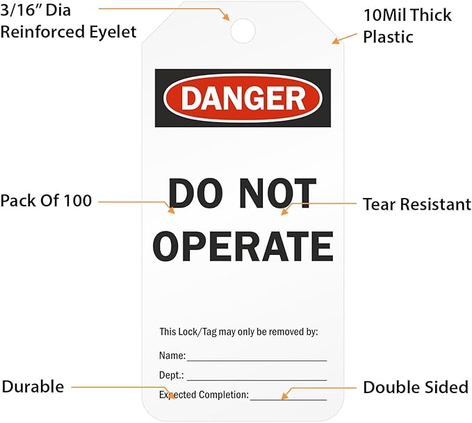SmartSign Pack of 100 “Danger - Do Not Operate” Lock Out 2-Sided Safety Tags in Dispenser Box | 3" x 6.25" Plastic