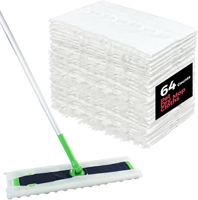 XL Dry Sweeping Cloths Heavy Duty Pet Dry Mop Refill X-Large Multi-Surface Floor Cloths for Cleaning Dust,Dirt and Pet Hair,64 Counts