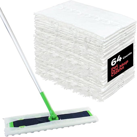 XL Dry Sweeping Cloths Heavy Duty Pet Dry Mop Refill X-Large Multi-Surface Floor Cloths for Cleaning Dust,Dirt and Pet Hair,64 Counts