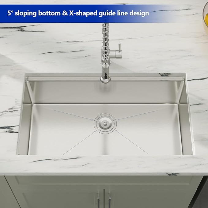 Dcolora 32 Inch Kitchen Sink Undermount Workstation Handmade-Welding 16 Gauge Stainless Steel Large Single Bowl Sinks, Round Corner 32"x19"x10", DC-U7744