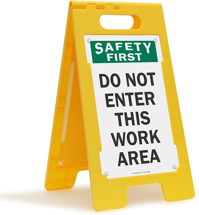 SmartSign 25 x 12 inch “Safety First - Do Not Enter This Work Area” Two-Sided Folding Floor Sign, Digitally Printed Polypropylene Plastic, Multicolor, Made in USA
