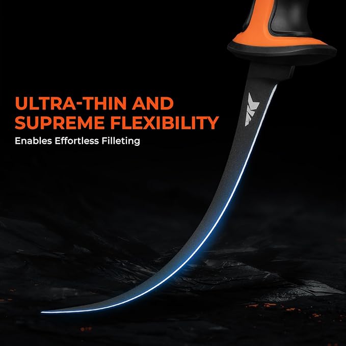 KastKing Ultimate Angler 7" Finesse Fillet Knife, Ultra-thin Flexible Blade, Razor Sharp Corrosion-resistant Vanadium Stainless Steel Fishing Knife, Includes Sheath with Sharpener & Carabiner