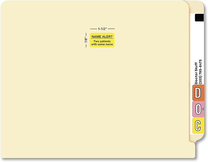 Name Alert Label Two Patients with Same Name 1-1/2” x 7/8” Fluorescent Chartreuse Doctor Stuff Permanent Adhesive 250 Stickers/Roll