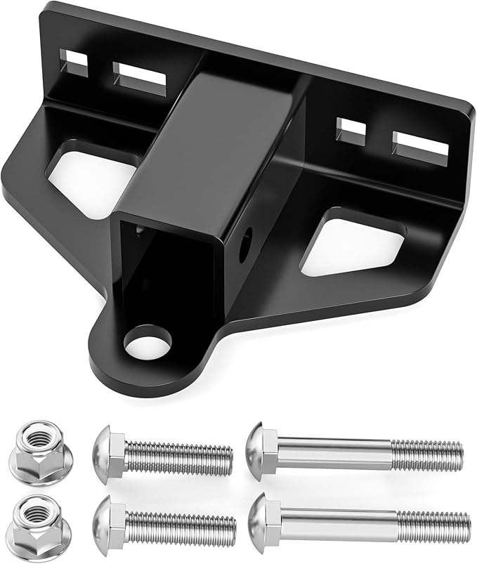 Zero Turn Lawn Mower Hitch with 1-1/4" Receiver, 6mm Thicker Heavy Duty Steel Trailer Receiver Hitch, Universal Upgrade 1-1/4 Hitch Receiver with Versatile Chain Slot and Carriage Bolt Hardware