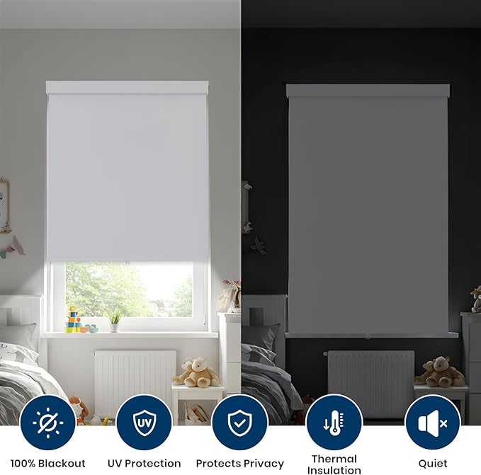 100% Blackout Roller Shades Cordless Blinds for Indoor Windows,Free-Stop Window Shades Pull Down,Thermal Insulated Fabric UV Protection,Blackout Window Guard Blinds for Home,Office,White,60" W x 72" H