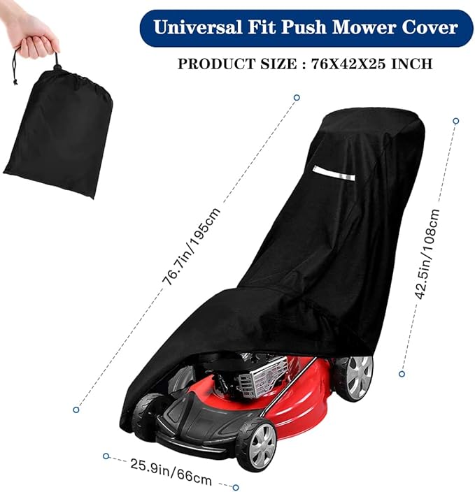 Outdoors Lawn Mower Cover Waterproof Heavy Duty Push Lawn Mower Covers Storage Tear-Resistant, UV Protection Universal Fit with Drawstring & Cover Storage Bag, Waterproof Lawnmower Covers for Outdoor