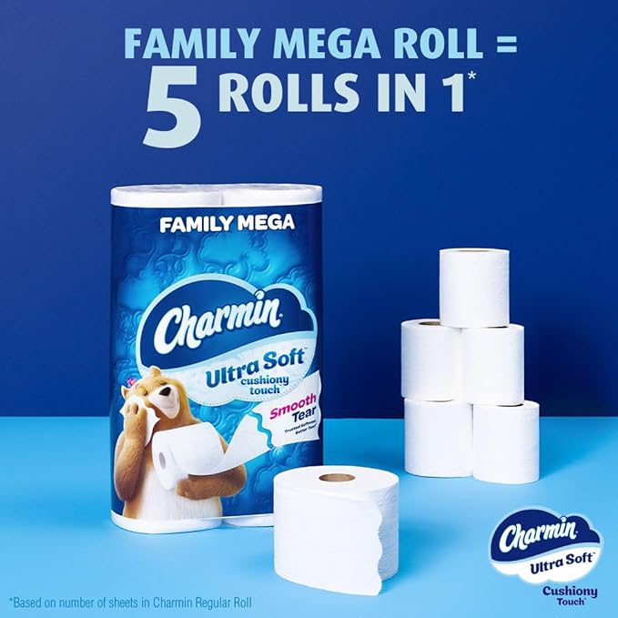 Charmin Ultra Soft Cushiony Touch Toilet Paper, 30 Family Mega Rolls = 153 Regular Rolls (Packaging May Vary)