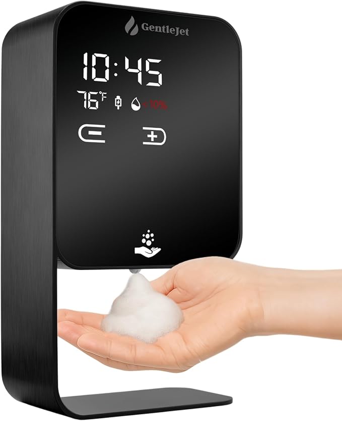 LuxeJet Automatic Foam Soap Dispenser Touchless, USB-C Powered or Battery, Aluminum Alloy Body, Wall Mount or Countertop, Digital Display, Hands-Free Automatic Soap Dispenser Touchless