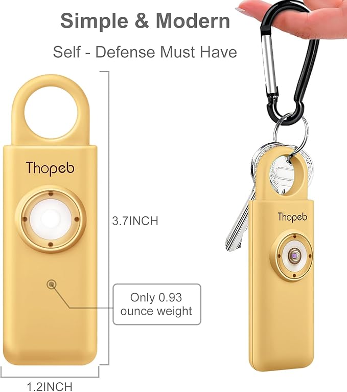 Thopeb® Personal Safety Alarm for Women – 130dB Loud Emergency Siren & SOS Strobe LED Light – Self Defense Keychain, College Dorm Room Essentials for Girls (Metallic Gold)