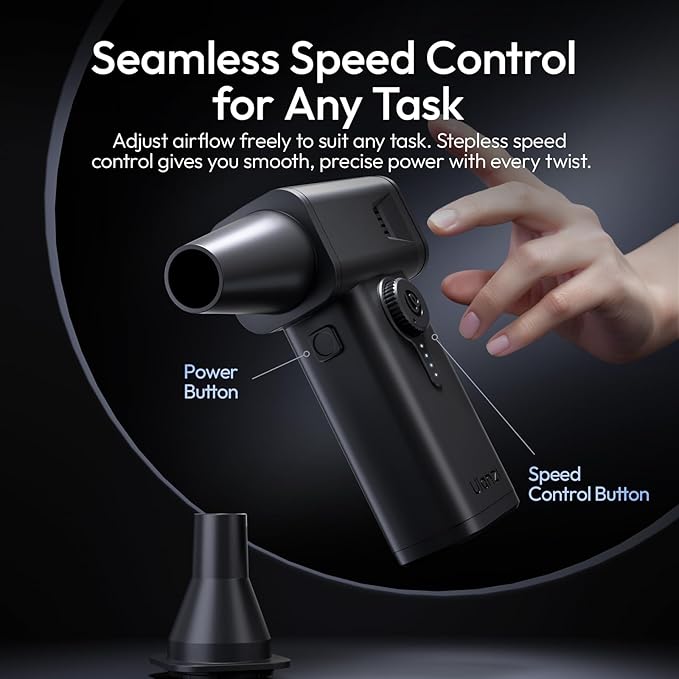 ULANZI AD02 Storm Electric Air Duster V2, 13W High-Speed Compressed Air Duster, 12.5W Fast Charge, Variable Speed, with 200-Mesh Filter & LED Light, Portable Mini Dust Blower for Camer Cleaning