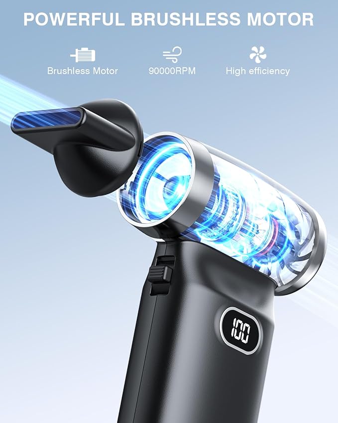 Electric Compressed Air Duster Cordless: 60 MPH High Wind Speed Mini Air Blower for Electronics Portable Computer Cleaner Hand Keyboard Cleaning Powerful Duster for Car, Fans and Other Sences