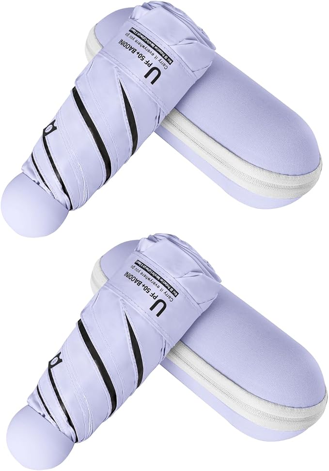 BAODINI Travel Essentials Mini Umbrella for Purse With Case Small Compact UV Sun Protection Lightweight Tiny Pocket Manual Open Close Umbrella for Women Kids and Men Fit Purse Backpack