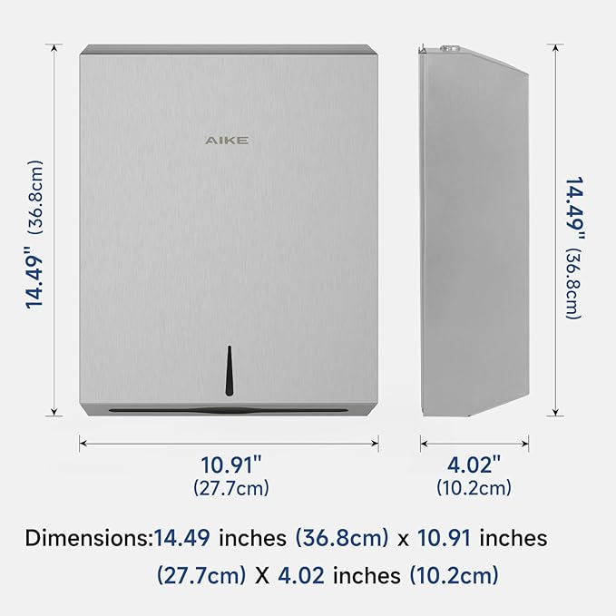 AIKE 400 Sheets Stainless Steel Multifold Commercial Wall Mount Paper Towel Dispenser, with Lock, Brushed AK5181 (Folded Size 10.6"x3.9" or Smaller)