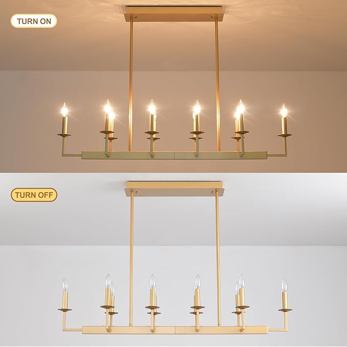 48-Inch Rustic Gold Linear Chandelier,Extra Long Candle Chandelier,Gold Light Fixture for Dining Room Living Room Kitchen Island, Modern Rectangular Chandelier(10-Light,Bulbs Not Included)