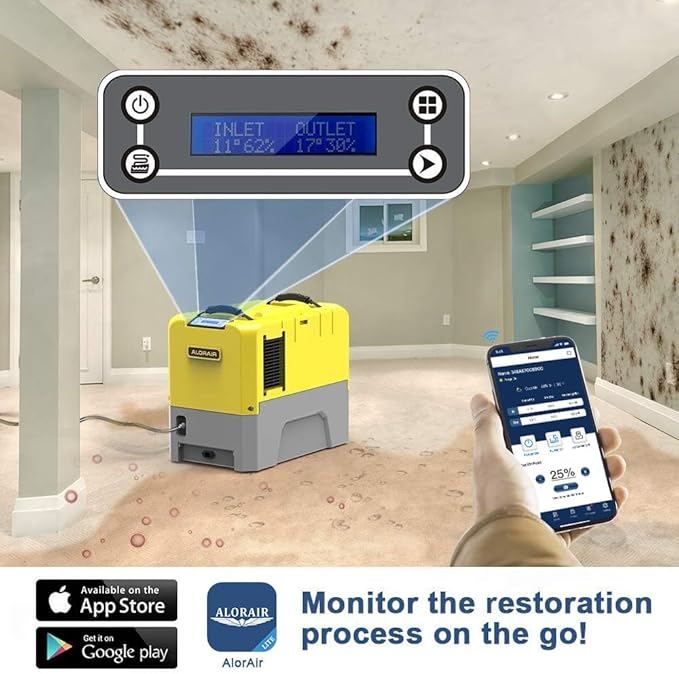 ALORAIR 180PPD Commercial Dehumidifier for Crawl Space & Basement, Wi-Fi APP Controls with Pump, Capacity up to 85 PPD at AHAM Condition, for Large Space, Job Sites, Yellow