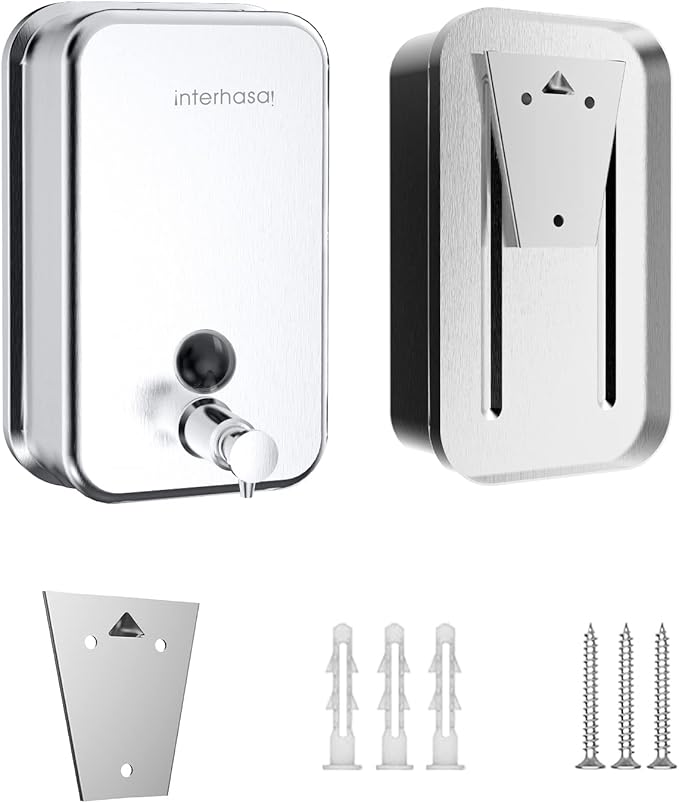 interhasa! Commercial Soap Dispenser Wall Mount 304 Stainless Steel Manual Commercial Liquid Soap Dispenser for Bathroom Matte Silver Vertical Style