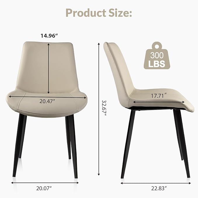 Dining Chairs, Modern PU Leather Dining Room Chair with Sturdy Metal Legs, Upholstered Seat Dinner Chairs Accent Side Chairs for Indoor Kitchen Living Room (Light Grey, Set of 4)