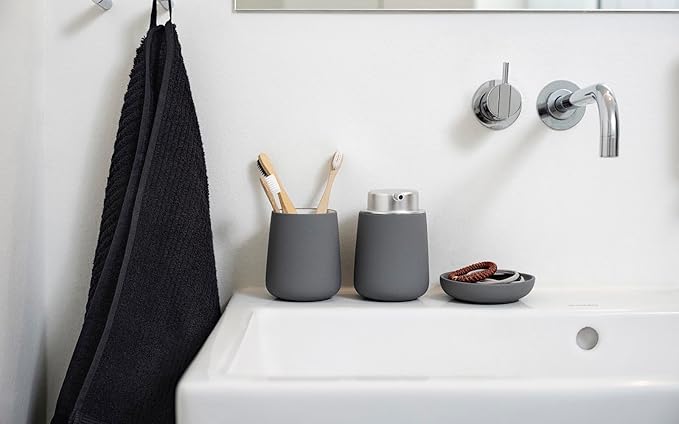 Zone Denmark Soap Dispenser in Elegant Grey- Porcelain Stylish and Functional Bathroom Accessory - 3.93"x3.93"x5.51" inches