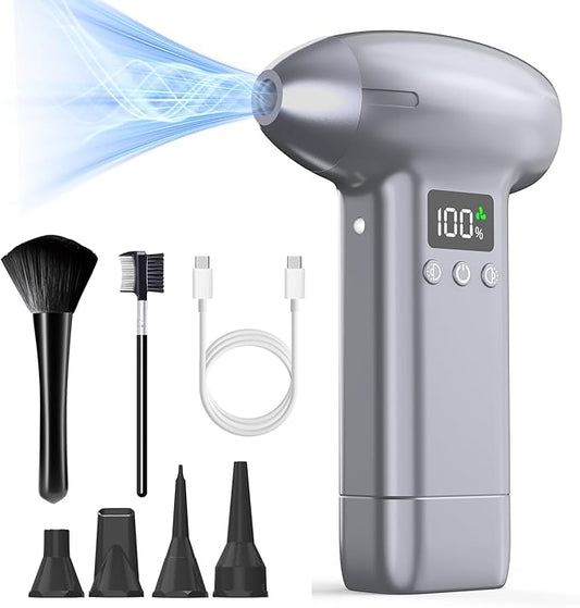 Upgraded Compressed Air Duster-300000RPM Ultra-Powerful Brushless Motor Electric Air Duster 30W Fast Charging &4 Light Modes,Rechargeable 3-Gear Adjustable Cordless Blower for PC,Keyboard,Car,Outdoor