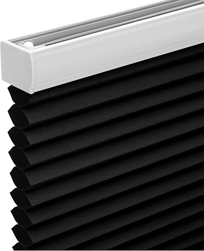 Changshade Cordless Cellular Shades, Blackout Honeycomb Shades for Windows, Pull Down Pleated Blinds, Easy to Install for Indoor Windows and French Doors,33" W x 72" H, Black