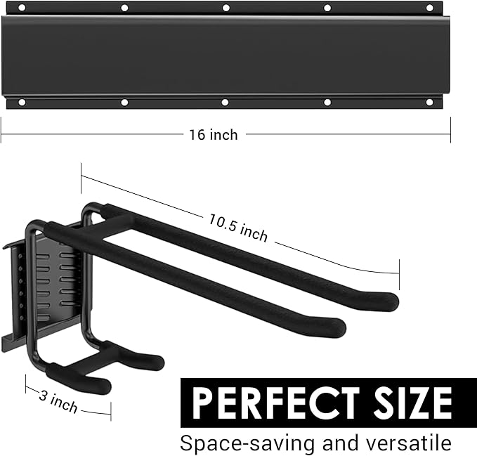 FELLER 9-Piece Garage Slatwall Hook Kit – 6 Double Utility Hooks + 3 Mounting Plates (16" O.C., 50" Total Width) – Extra Heavy Duty Slat Wall Hanger Holder Set for Tools