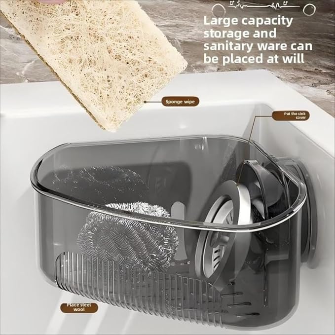 Kitchen Sink Storage Rack Suction Cup Corner Organizer for Sinks Drill-Free Triangular Sink Rack with Drain Basket Includes Adhesive Sponge and Soap Dish 2-Piece Set for Countertop Organization