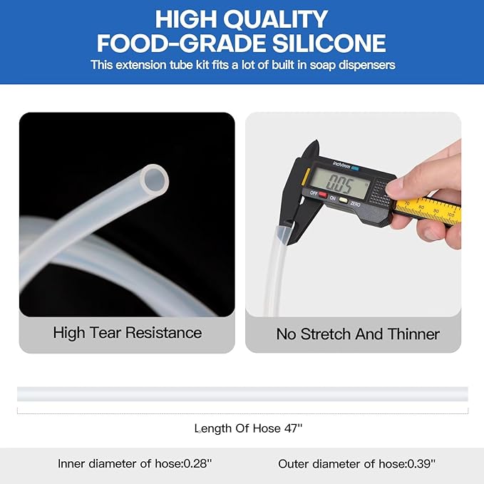 Sink Soap Dispenser Extension Tube Kit with 47" Tube Hose and Check Valve Under Counter Soap Dispenser Tube with Upgraded Metal Check Valve for Kitchen Sink