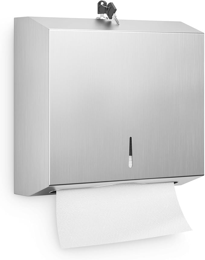 Paper Towel Dispenser Wall Mount -Commercial C Fold/Multi-fold/Tri-fold,Stainless Steel Bathroom Hand Towel Dispenser with Lock Design