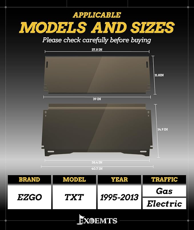 Golf Cart Windshield for EZGO TXT 1995-2013 Gas & Electric, 40.7" W X 28.3" H, 3/16" Thick PC, Foldable Front Windshield with Heavy Duty Hinge, Anti-UV, Impact Resistant, Scratch Resistant