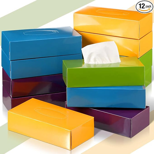 Yinder 12 Packs 1560 Sheets Soft Facial Tissues Box 2 Ply 130 Sheets Per Box Household Facial Tissues Bulk Fit for Bathroom Kitchen Office Car Home Use(Simple Style)