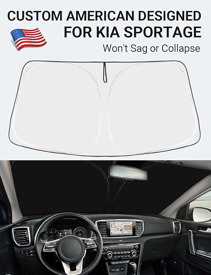 Proadsy 2025 Upgrade Windshield Sun Shade Custom Fit Kia Sportage 2017-2022 4-Layer Foldable Front Sunshade Protector Sun Visor Blocks UV Rays Keep Car Cooler