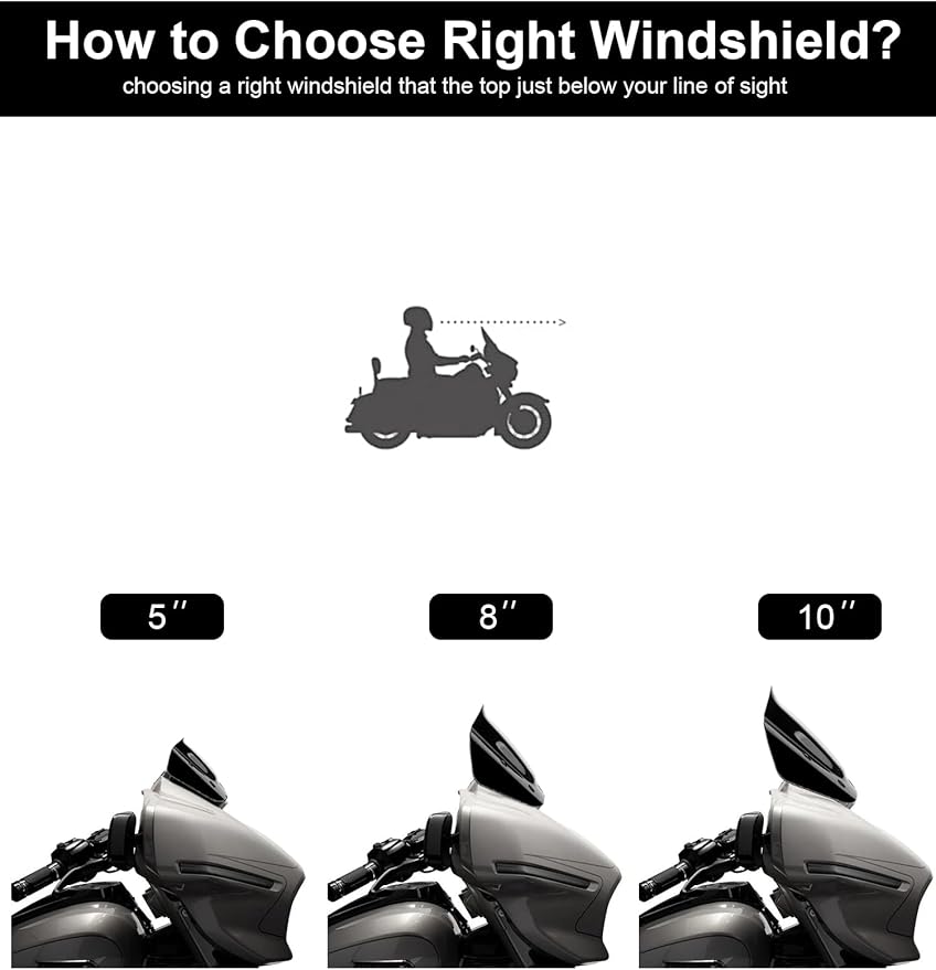 8" Wave Windshield Windscreen Wind Splitter Fit for Harley Davidson Street Glide FLHX 2024-2025, CVO Street Glide FLHXSE 2023-25, FLHXU 2025, Black