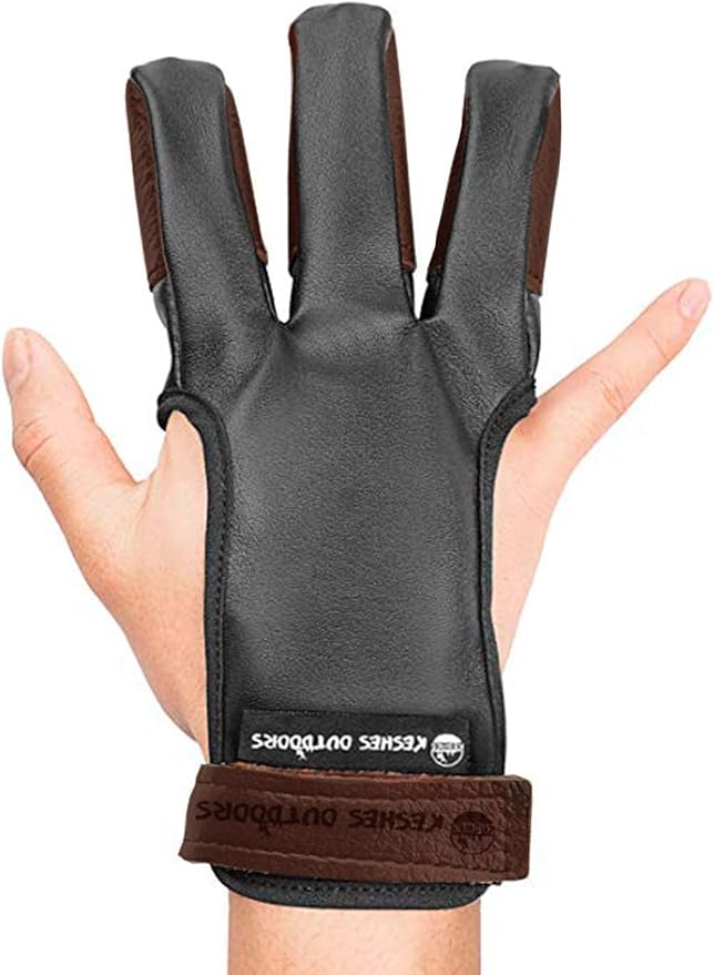 KESHES Archery Glove - Three Finger Tab with Durable Leather Finger Protector for Recurve & Longbow Bows - Comfortable Guard for Men, Women, & Youth - Ideal for Archery Hunting & Target Practice