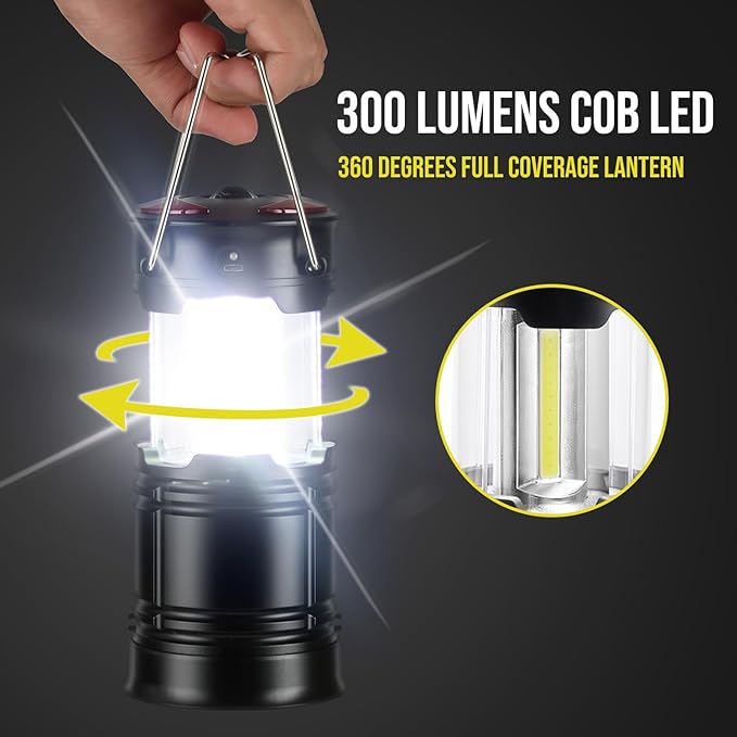 Lichamp 2 Pack Camping Lanterns Rechargeable and Battery Powered, Dual Power Source and 4 Mode Lantern Flashlight COB Camp Light for Power Outages, Camping Supplies and Home Hurricane Supplies, E2BK