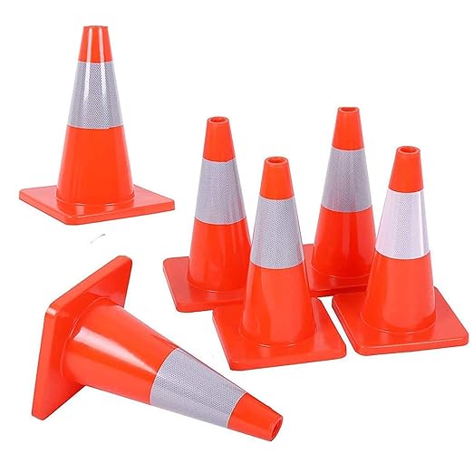 Reliancer 24PCS 18" Traffic Cones PVC Safety Road Parking Cones Weighted Hazard Cones Construction Cones for Traffic Fluorescent Orange w/4" Reflective Strips Collar