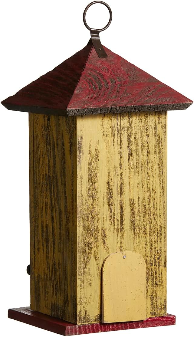 Glitzhome Bird Houses for Outside,11.75"H Solid Wood Hanging Birdhouse,Washed Yellow Distressed Decorative Outdoor Garden Birdhouses with 3D Metal Flower for Swallow Sparrow Hummingbird Finch Cardinal